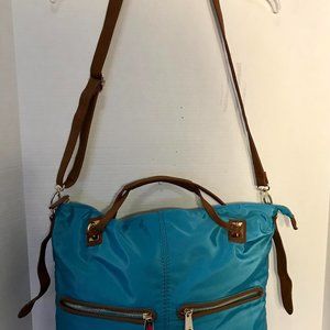 Big Buddha Ocean Blue Hobo Handbag Tote with Brown Trim and Strap